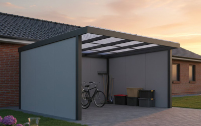 Carport mit Holzimitat an den Seiten