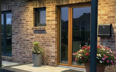 Glasvordach mit Edelstahlhalterungen